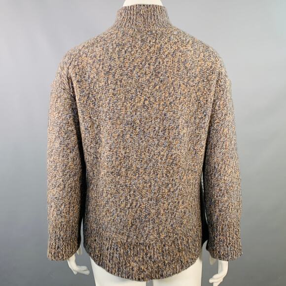 THEORY Size L Karenia Yellow Grey White Cashmere Melange High Neck Sweater - Picture 4 of 9